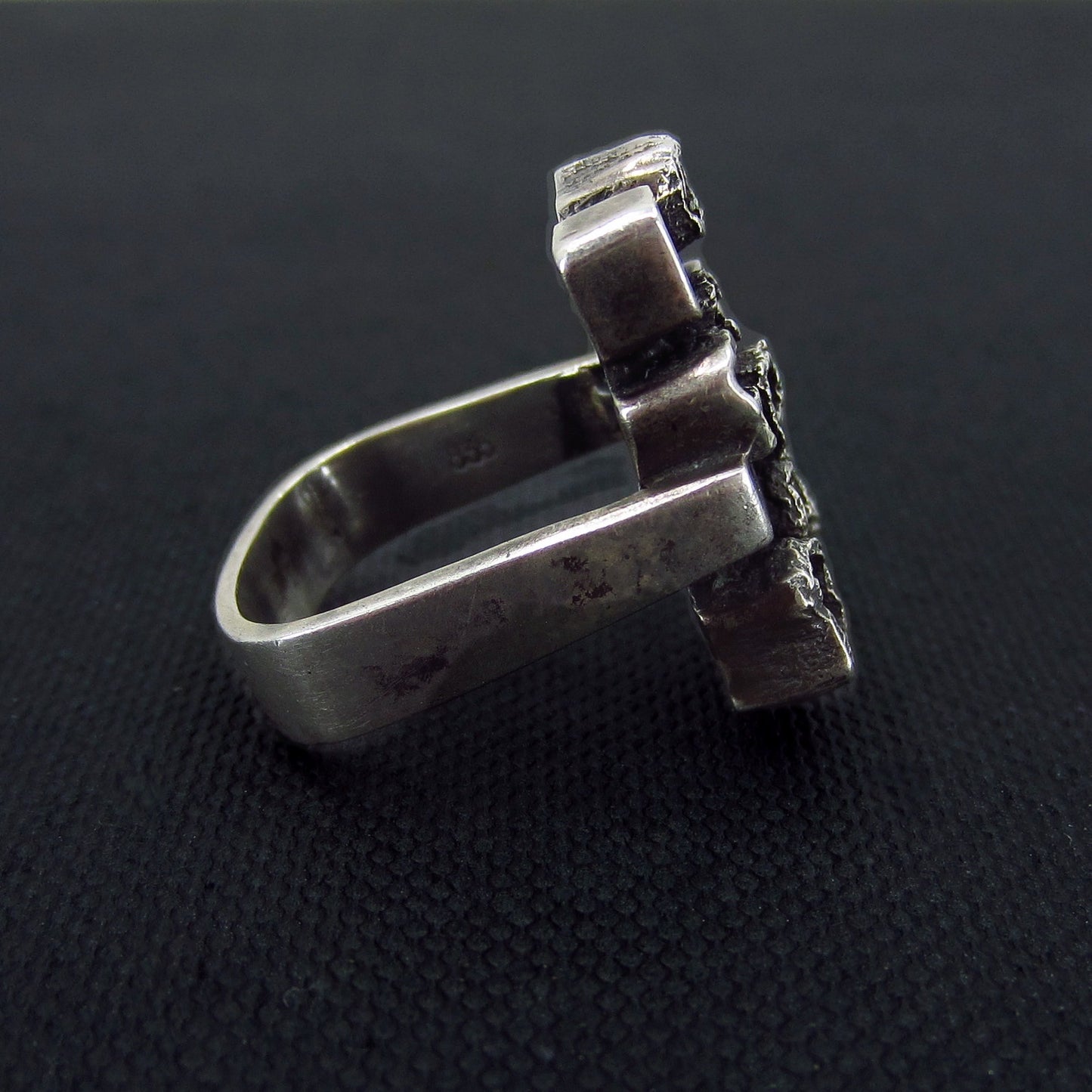 Mid-Century Brutalist Squares Ring 835 Silver c. 1960