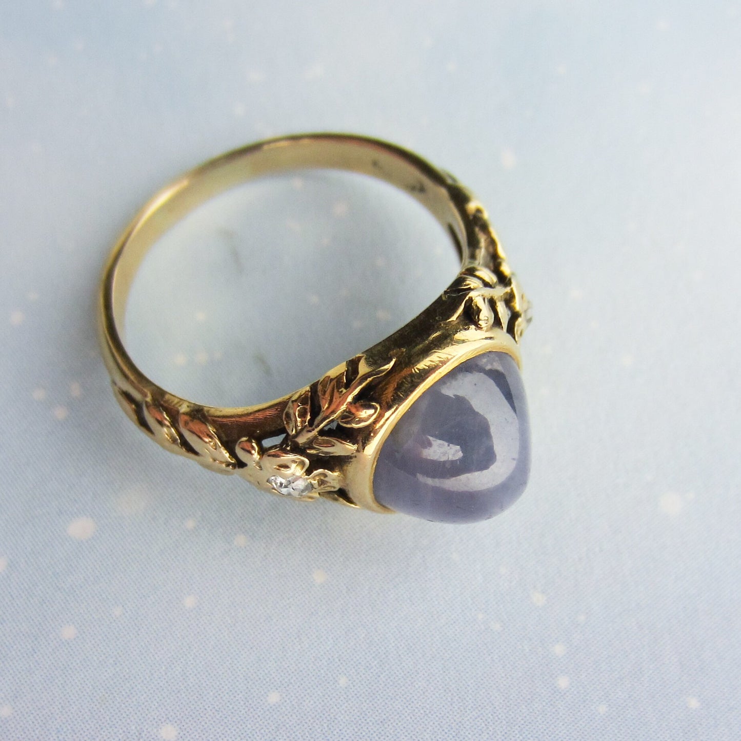 SOLD--Arts & Crafts Edward Oakes Star Sapphire and Diamond Ring 18k c. 1920