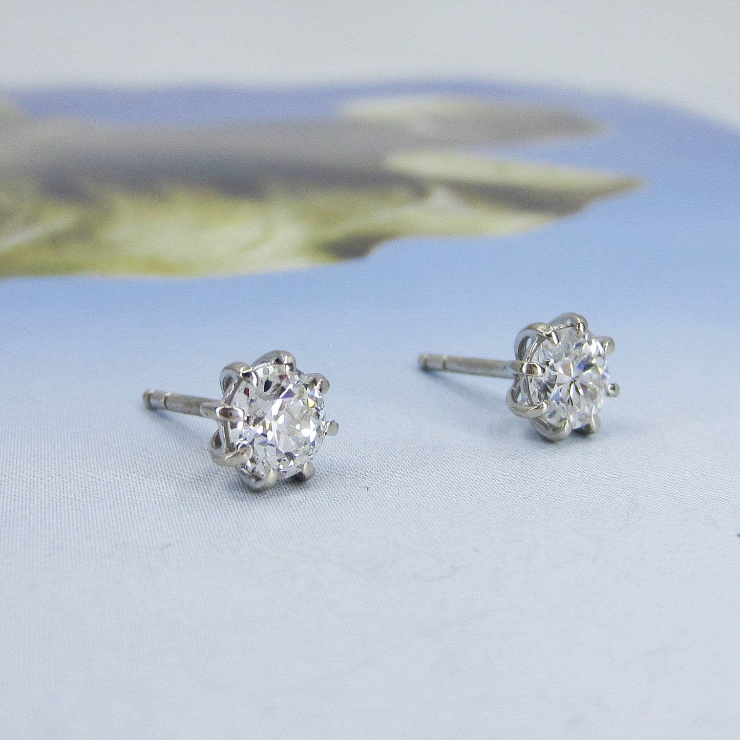 SOLD--Old European Cut Diamond Stud Earrings 14k