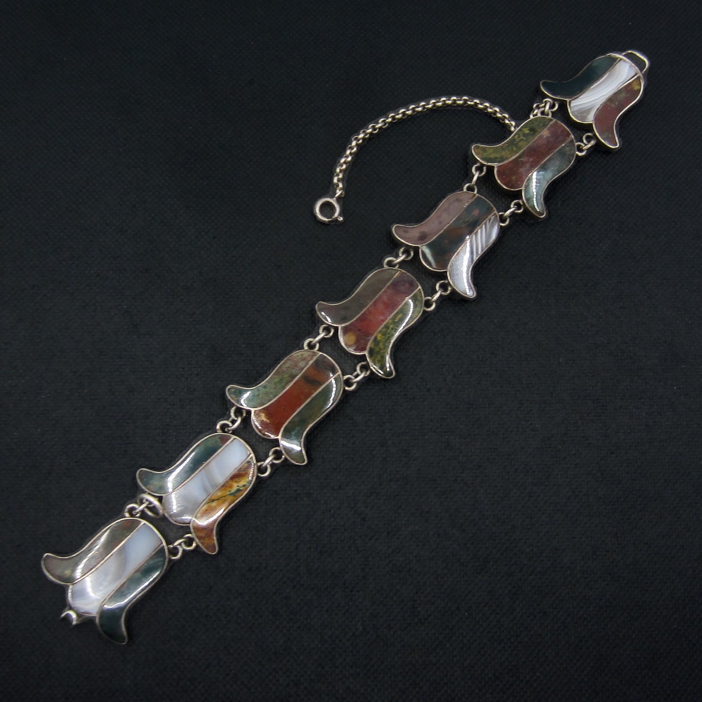 SOLD--Victorian Scottish Agate Tulip Bracelet Sterling c. 1880