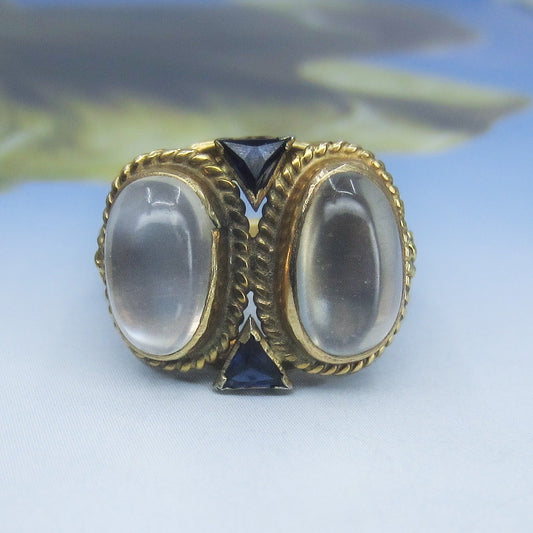 SOLD—MidCentury Moonstone and Sapphire Cocktail Ring 14k c. 1960