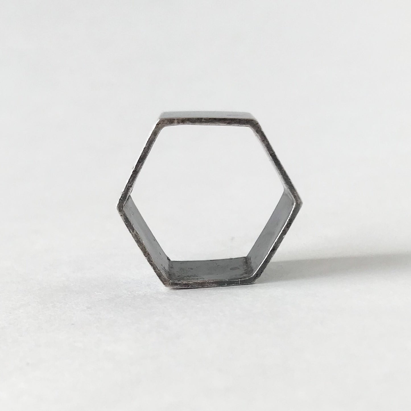SOLD--Modernist Wide Hexagon Band Sterling, size 10.5