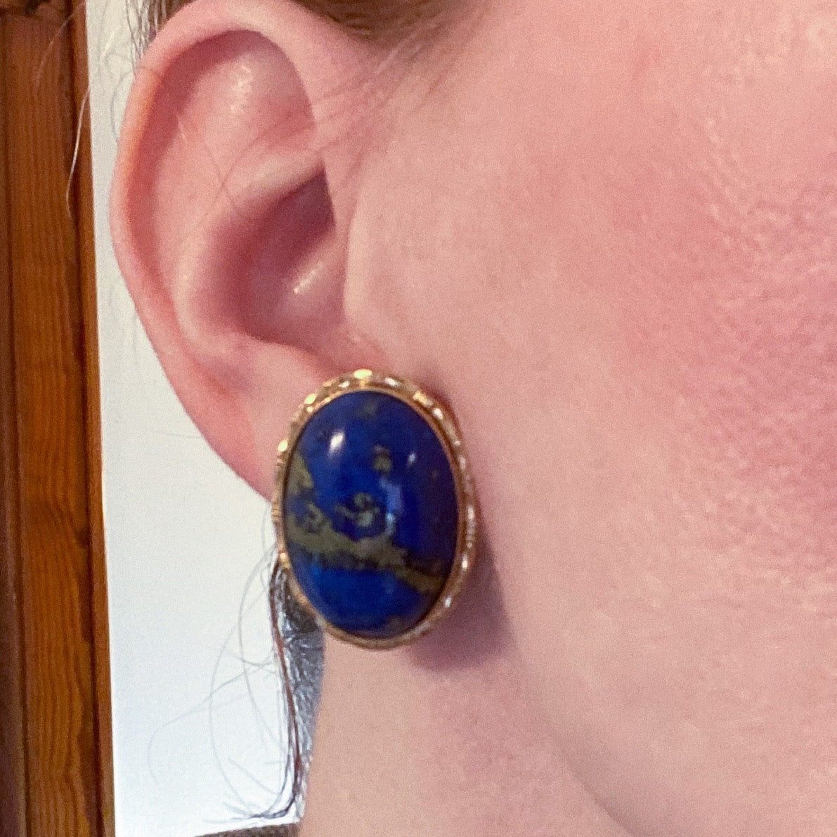 Large Mid-Century Lapis Earrings 14k c. 1960