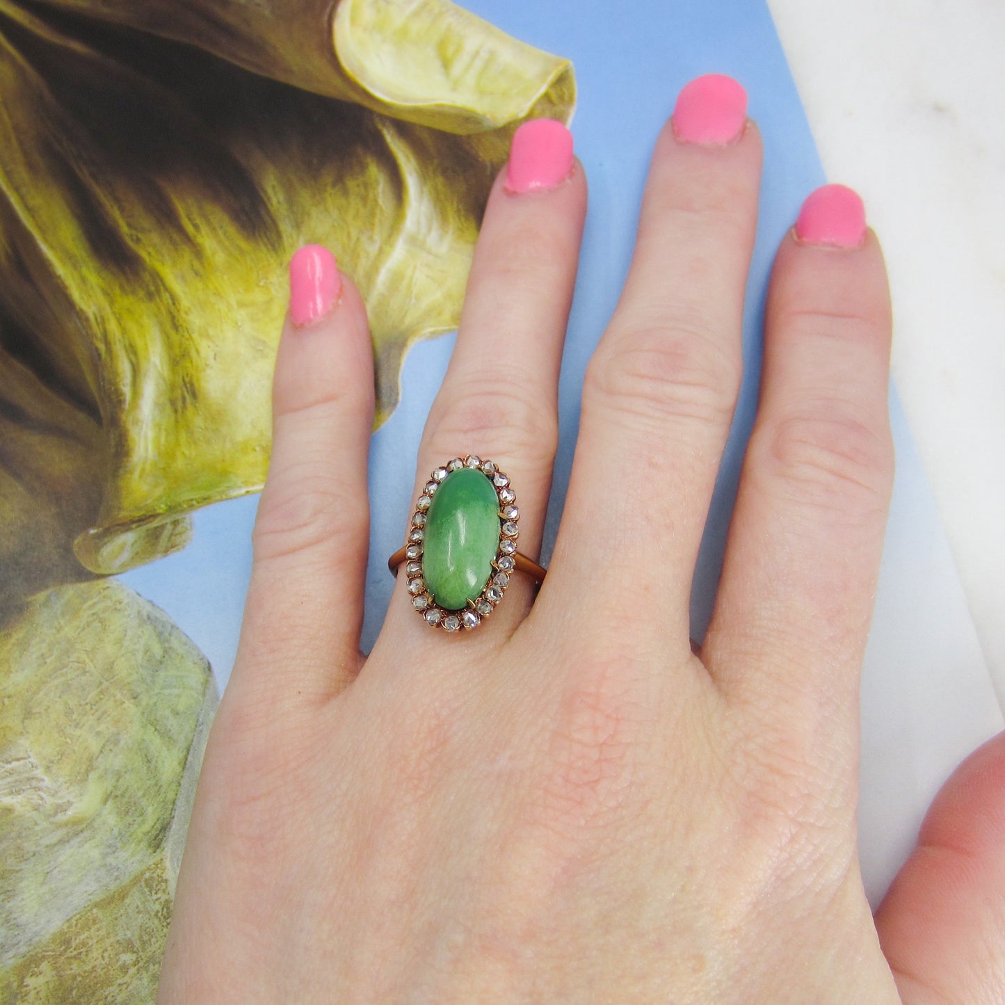 Victorian Turquoise and Rose Cut Diamond Cluster Ring 14k c. 1890