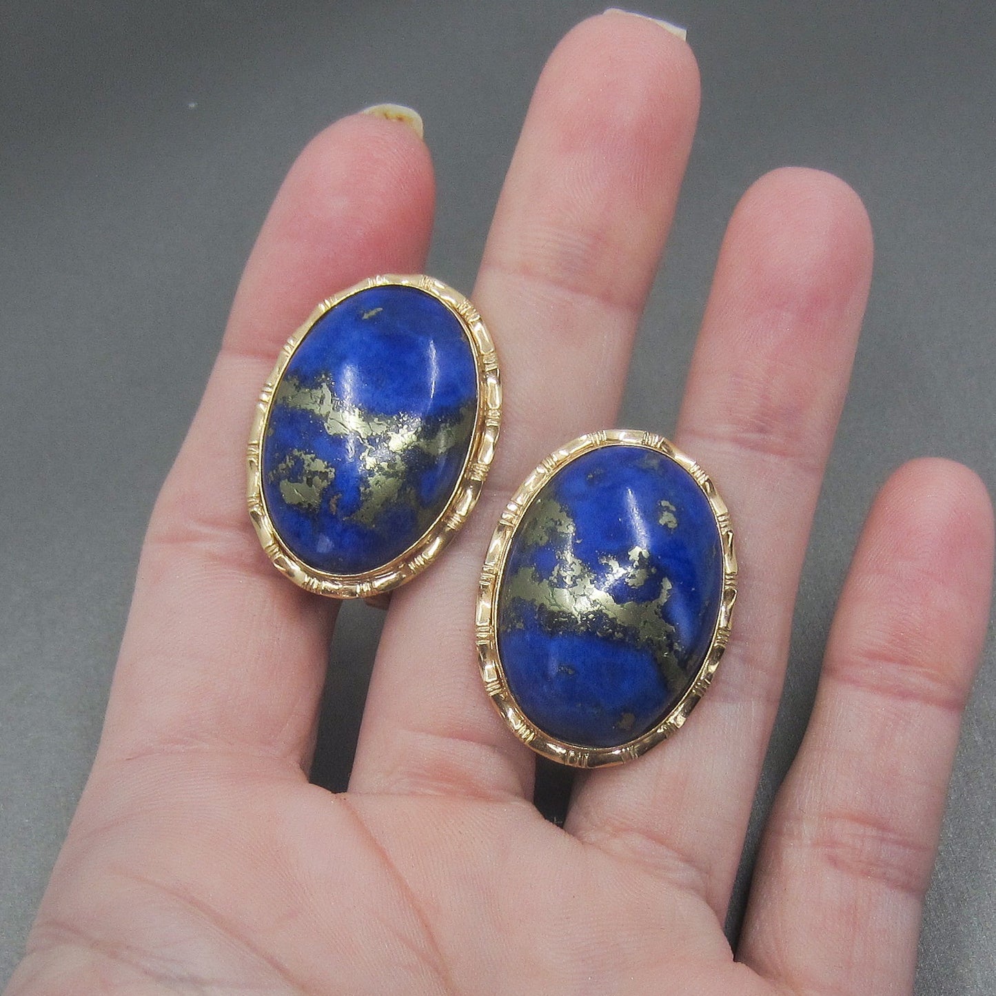 Large Mid-Century Lapis Earrings 14k c. 1960