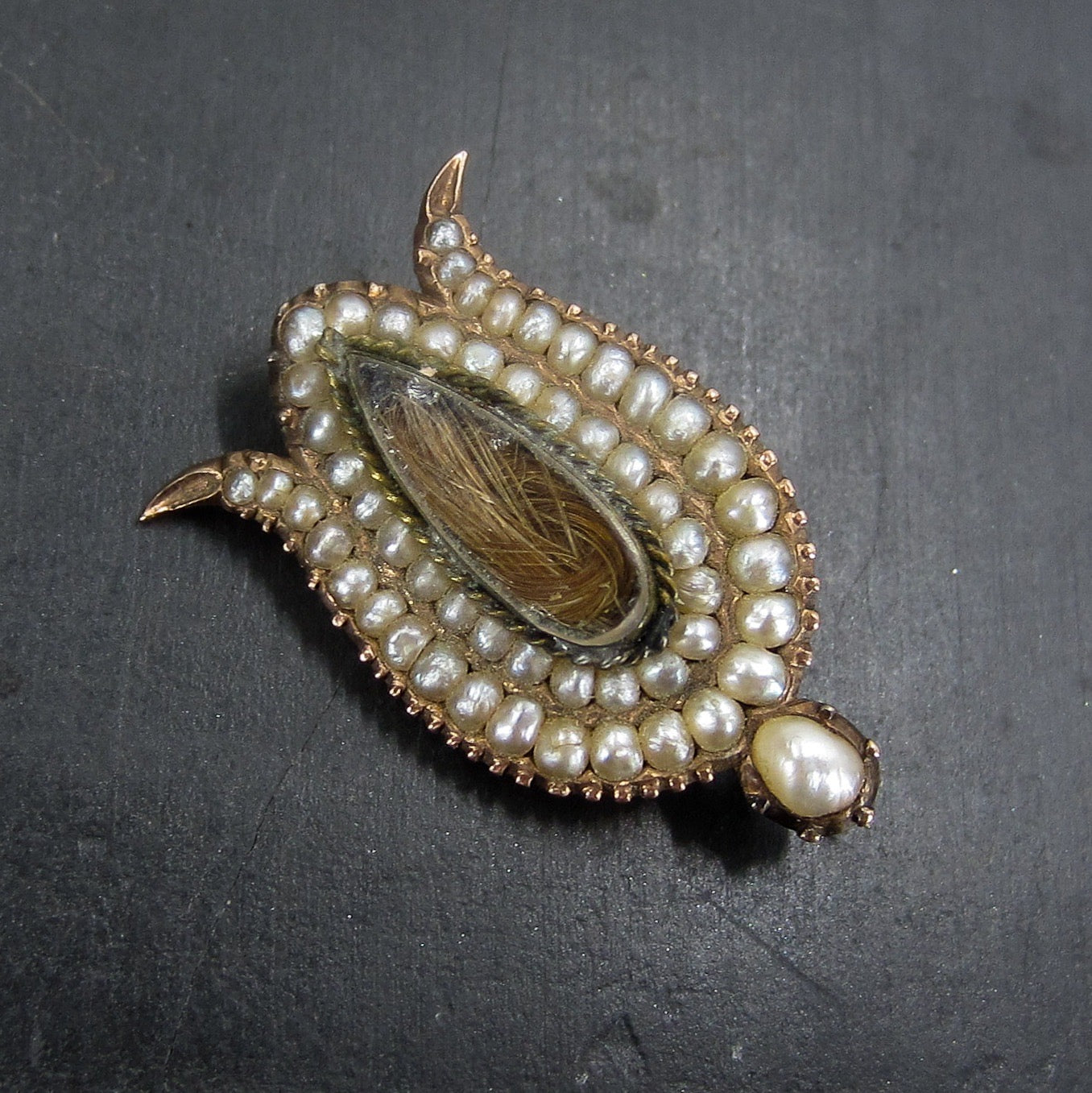 SOLD--Georgian Pearl Tulip Fichu Mourning Brooch 9k c. 1810