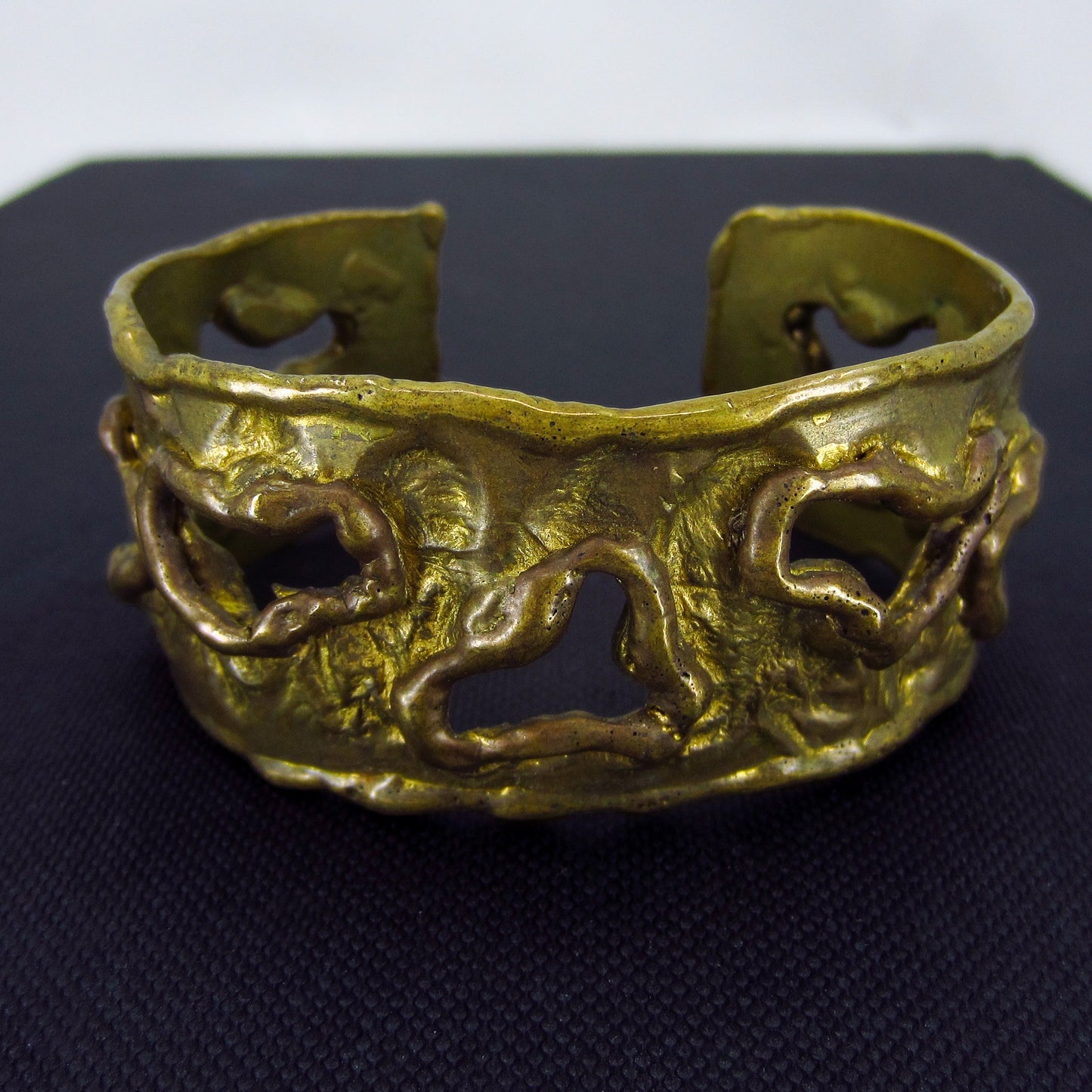 SOLD--Mid-Century Brutalist Gilt Brass Cuff c. 1960