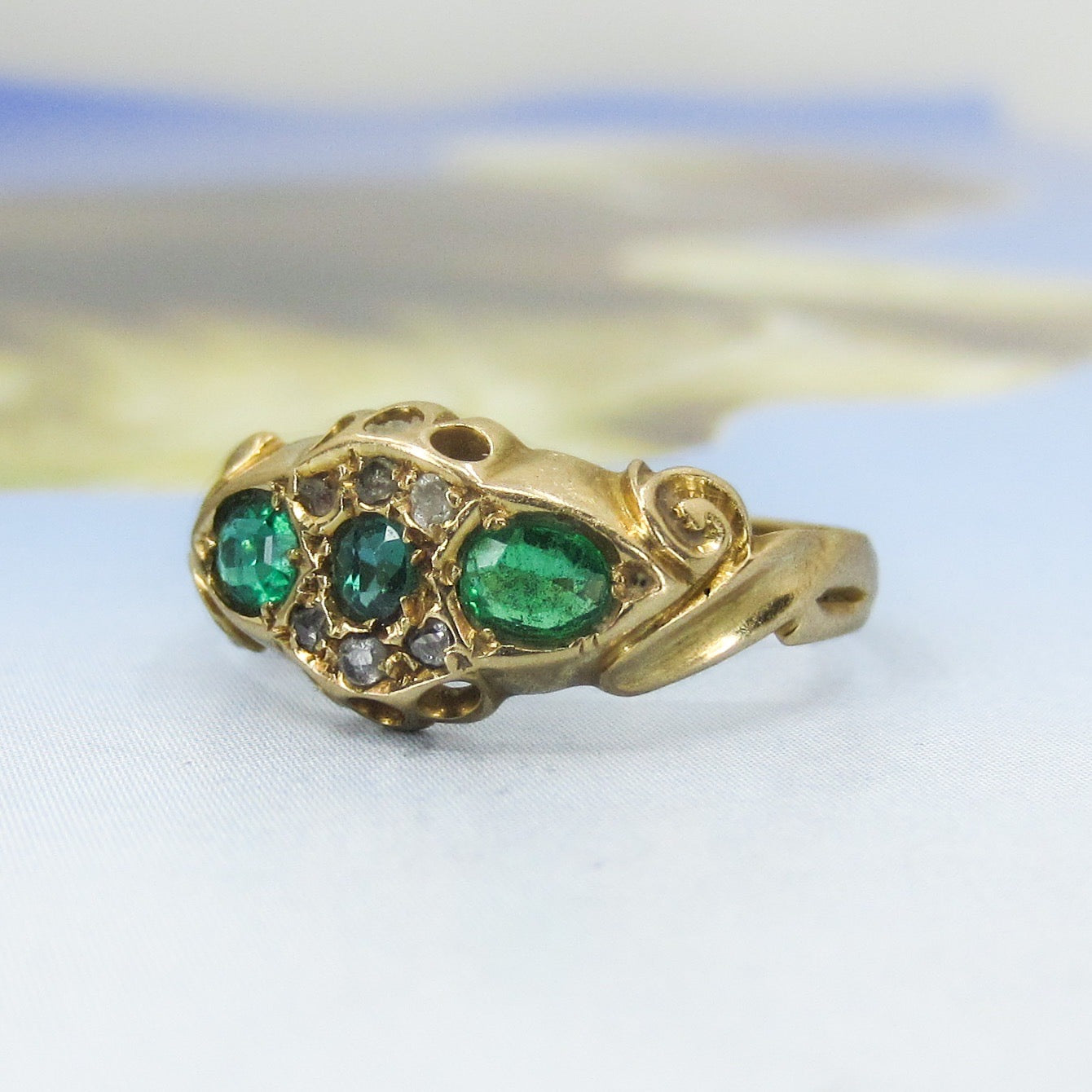 SOLD-Victorian Diamond and Emerald Ring 18k, British c. 1880