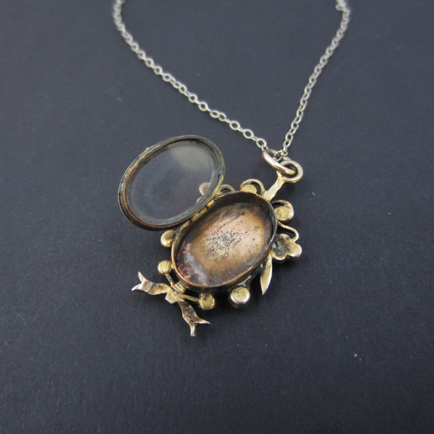 SOLD--Victorian Hand Painted Locket Gilt Sterling c. 1880