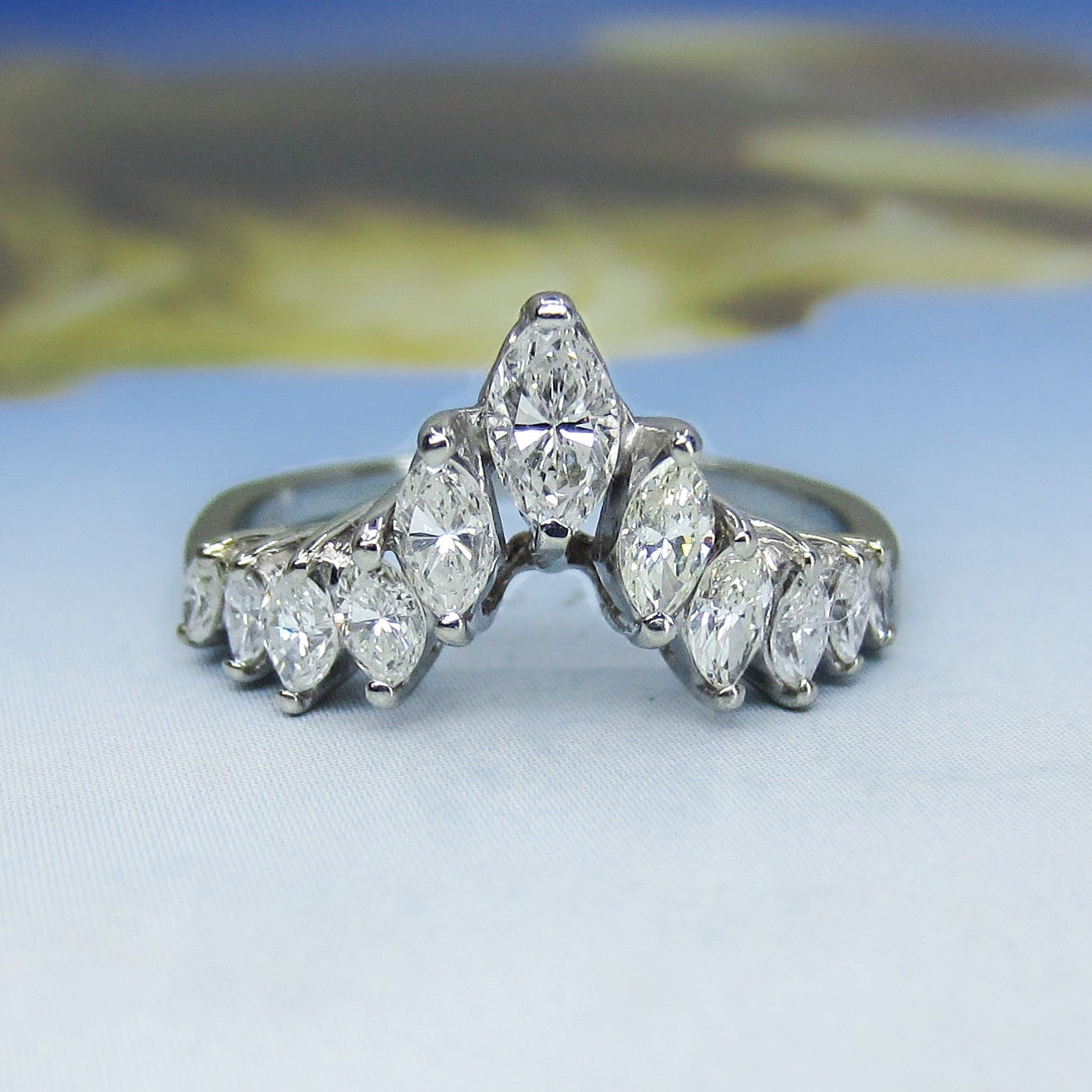SOLD-Vintage Marquise Diamond Tiara Ring 14k c. 1960