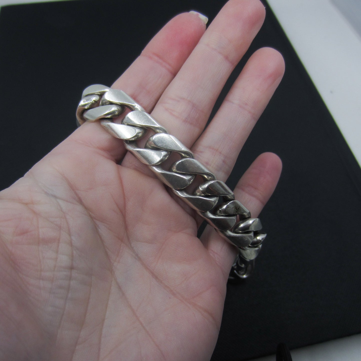 SOLD--Vintage Heavy Curb Link Bracelet Sterling, Versani c. 1990