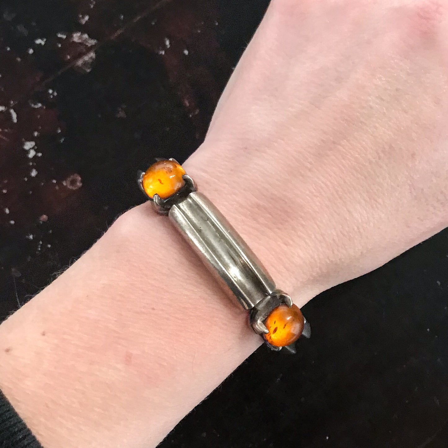 Vintage Modernist Chunky Amber Bracelet Sterling, Poland c. 1970