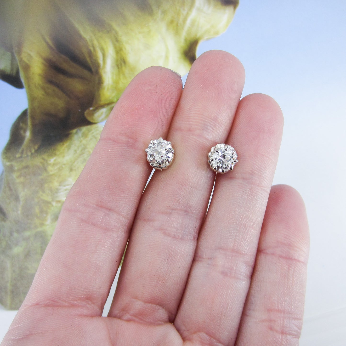 SOLD--Old European Cut Diamond Stud Earrings 14k