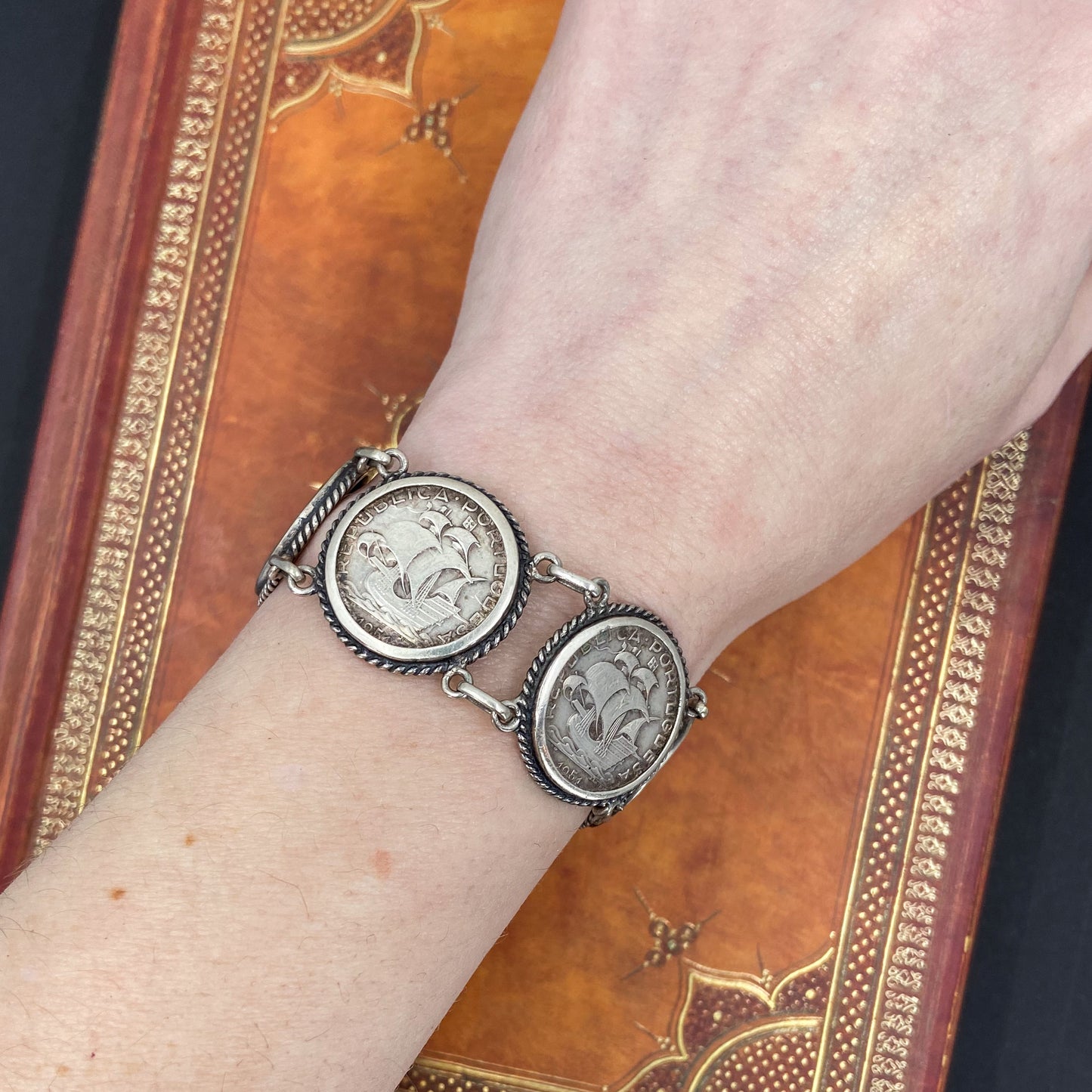 Mid-Century Portuguese Coin Bracelet Sterling c. 1960