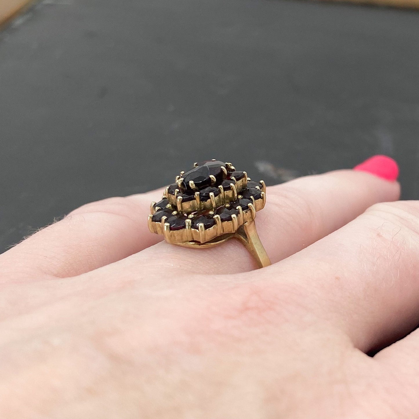 Vintage Mid-Century Garnet Cluster Ring 8k, Dutch c. 1950