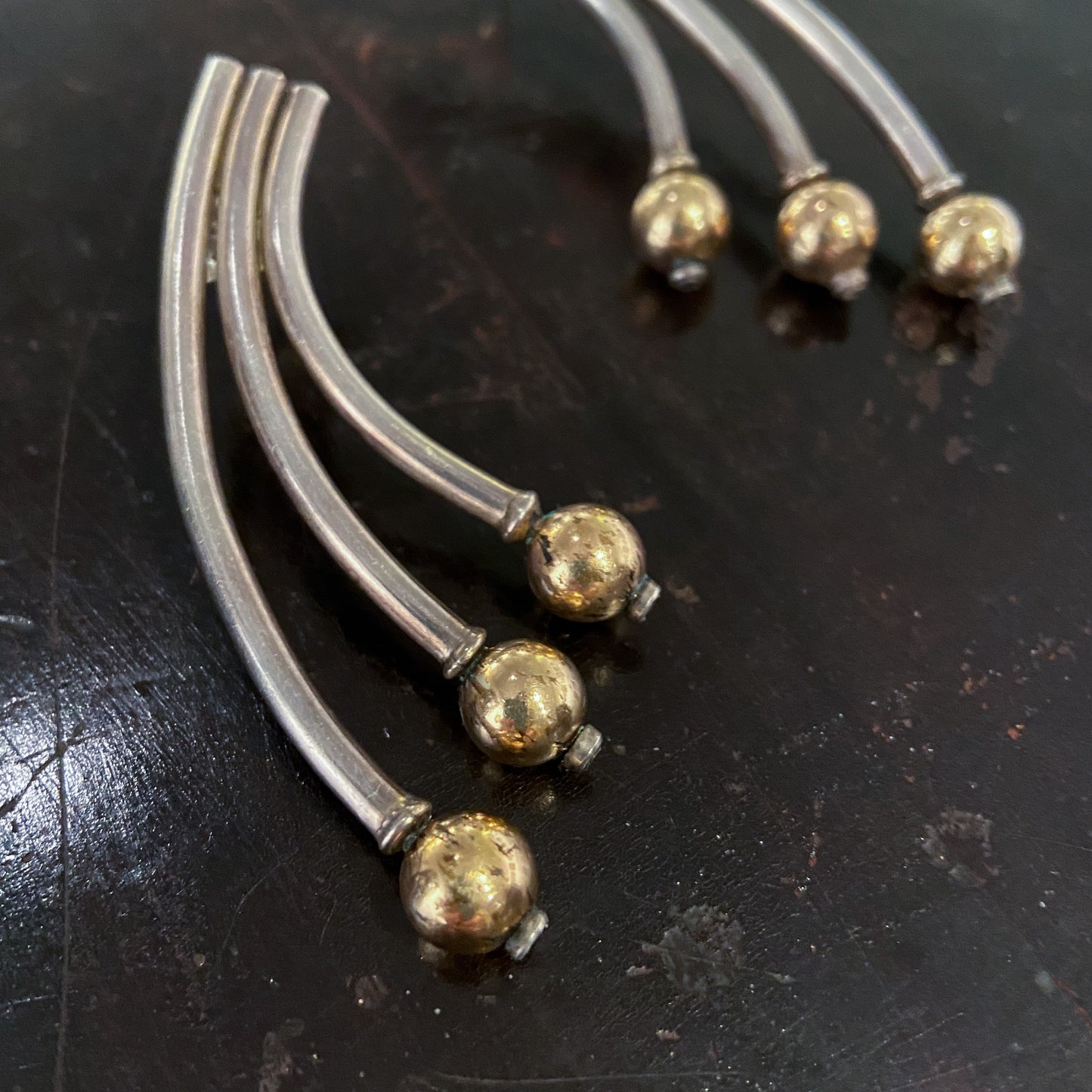 Big Modernist Studio Earrings Sterling/Gold-Fill c. 1970