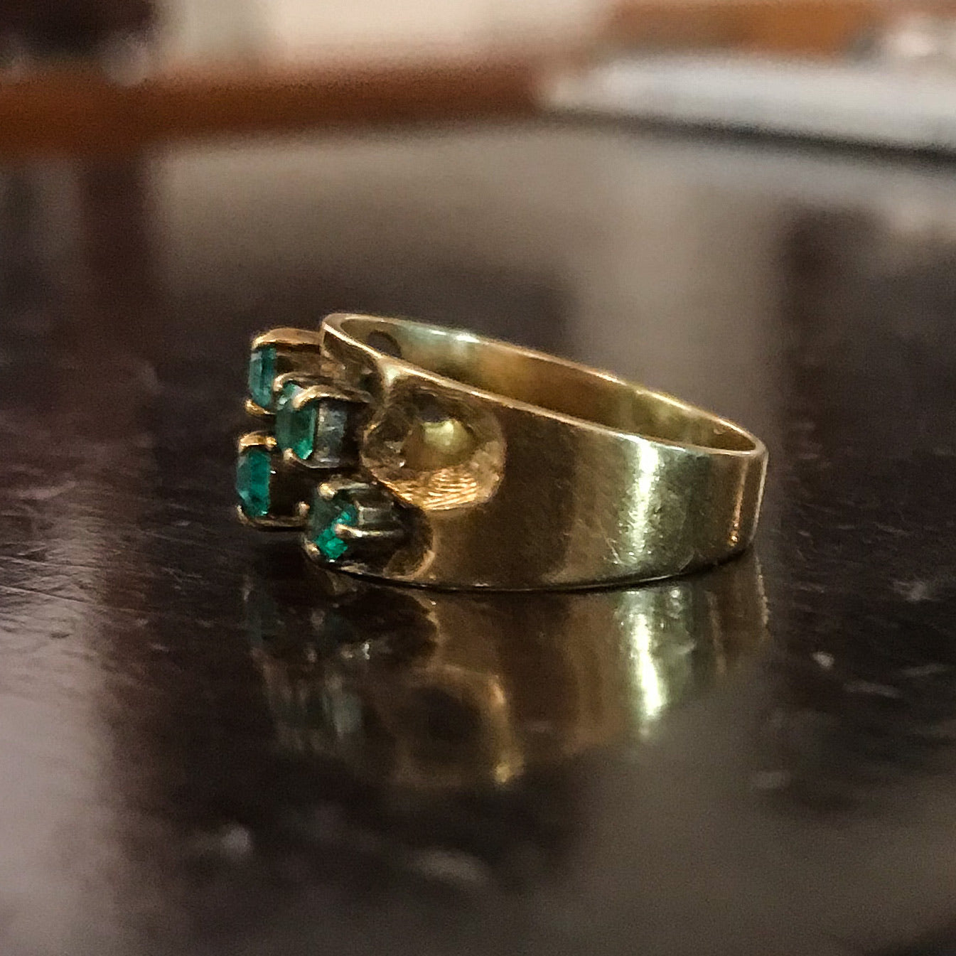 SOLD--Mid-Century Emerald Ring 18k c. 1960