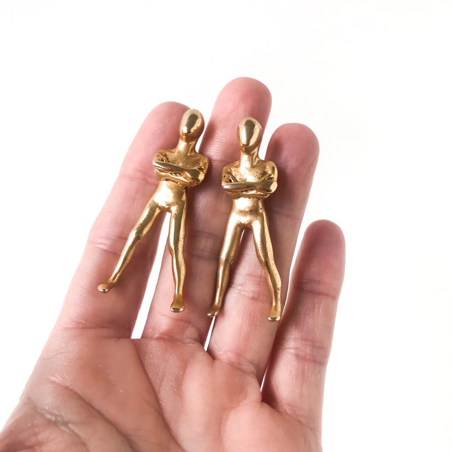 SOLD-Post Modern Large Figural Earrings Gold Plate c. 1980s