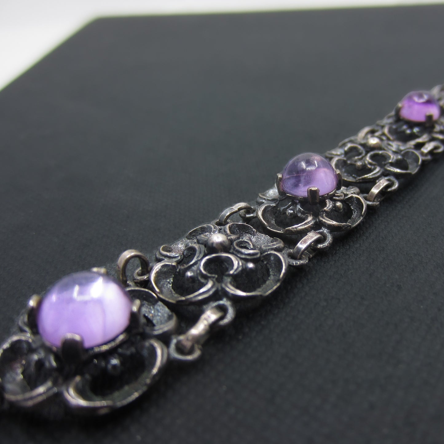 SOLD--Victorian Renaissance Revival Amethyst Bracelet Sterling c. 1890