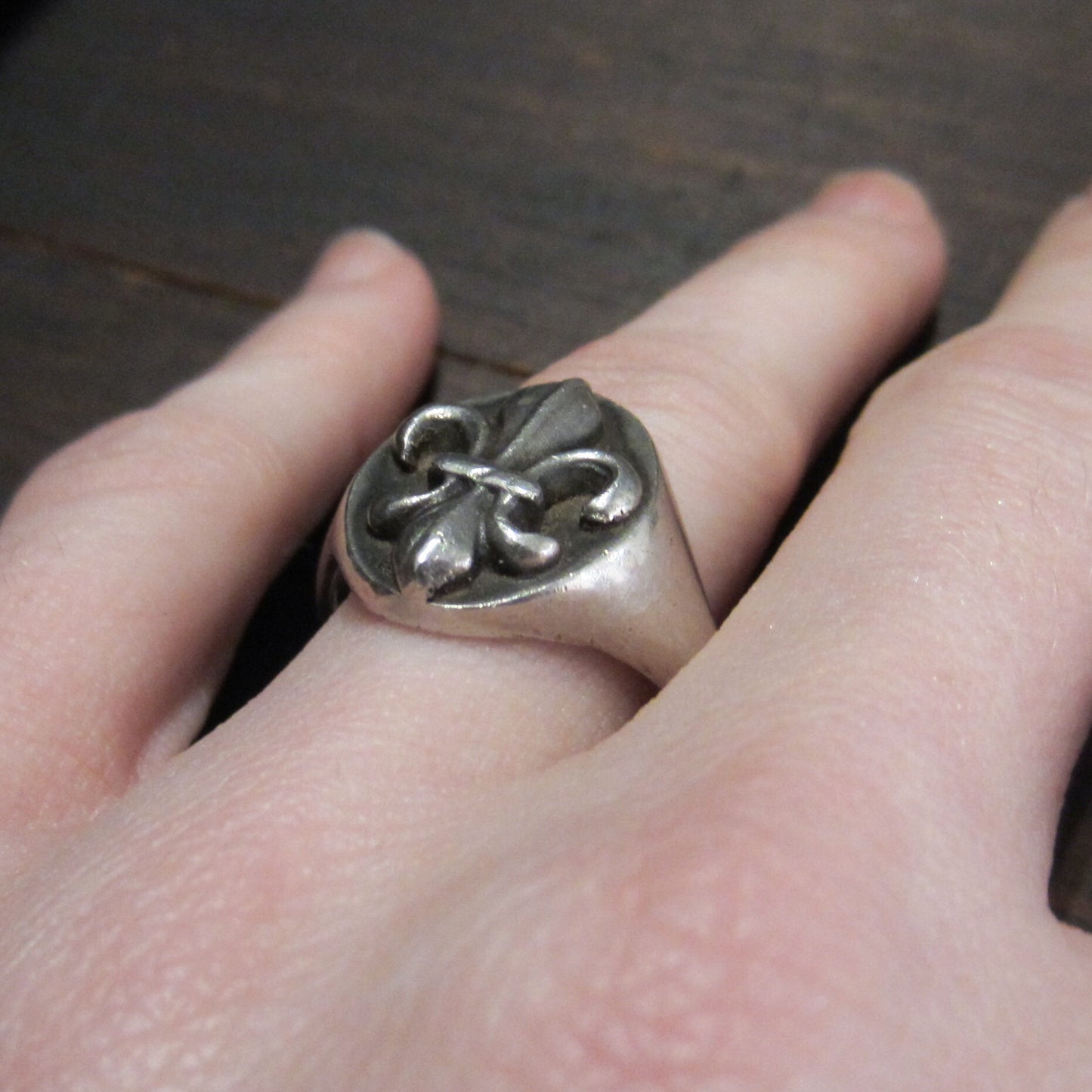 SOLD--Vintage Fleur de Lis Signet Ring Sterling, French Hallmarks