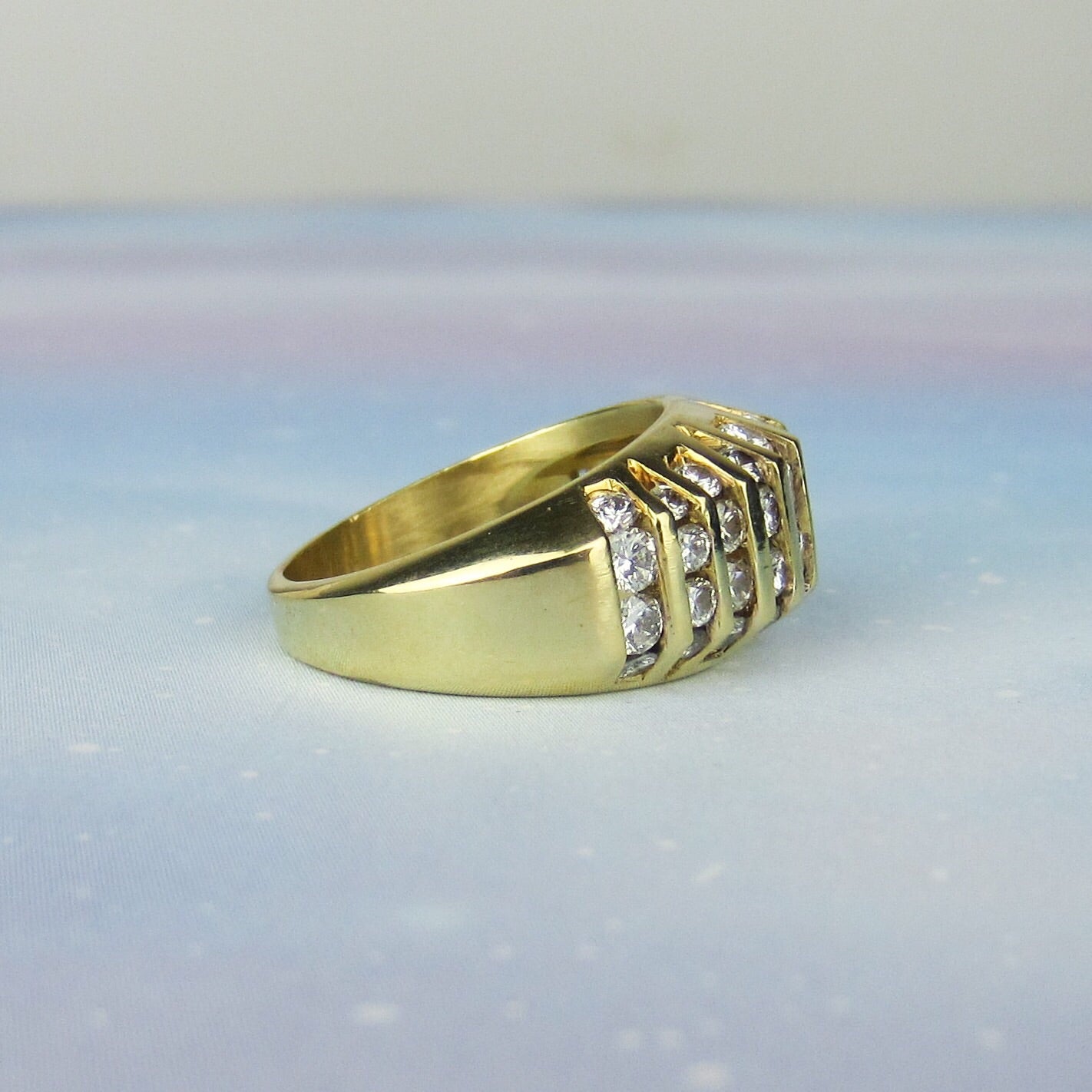 SOLD--Vintage Chunky Channel Set Diamond Ring 18k c. 1990