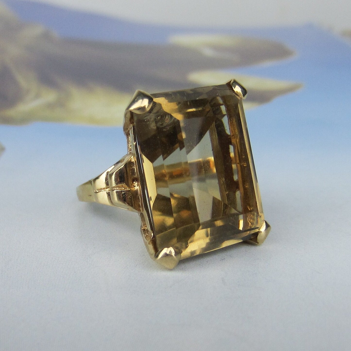 Glam Mid-Century Citrine Cocktail Ring 14k c. 1960