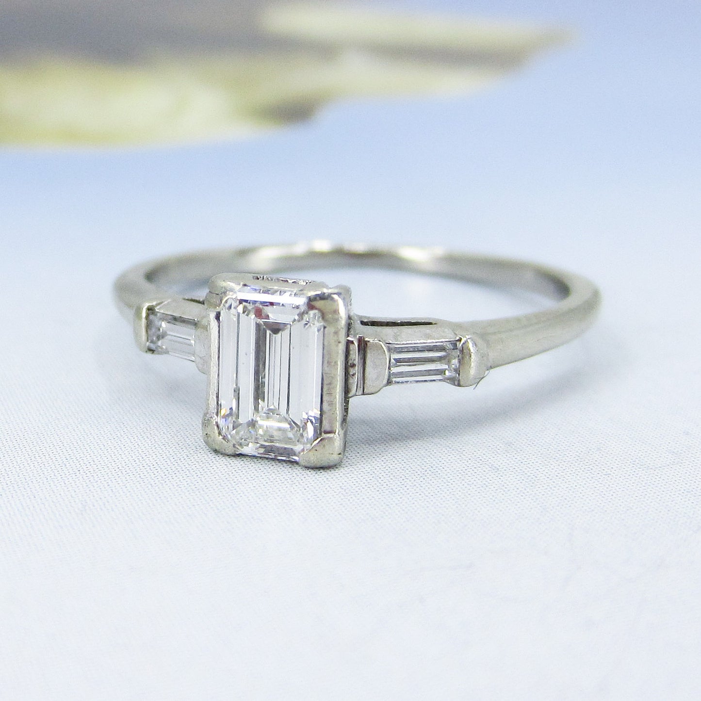 SOLD—Art Deco Emerald Cut Diamond .56ct Ring 14k c. 1940
