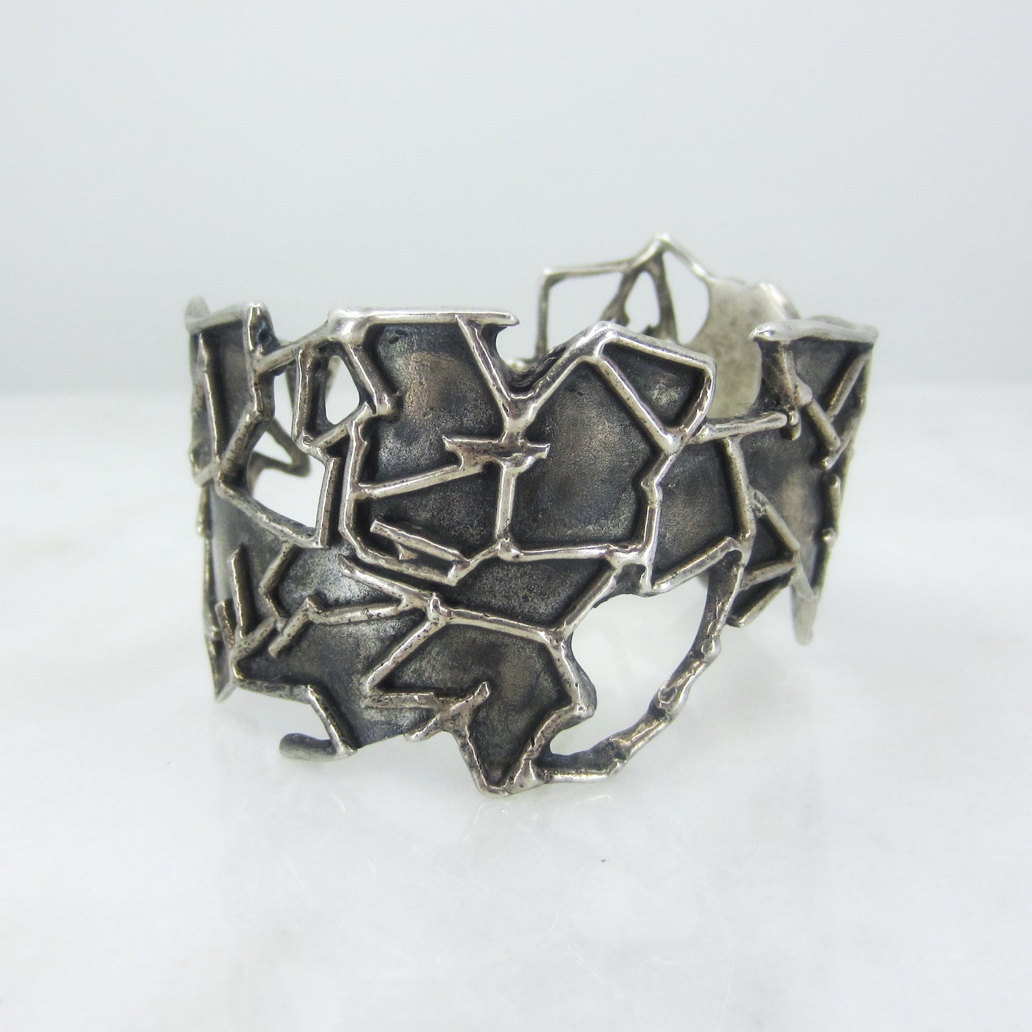 Modernist Geometric Textured Cuff Sterling c. 1970