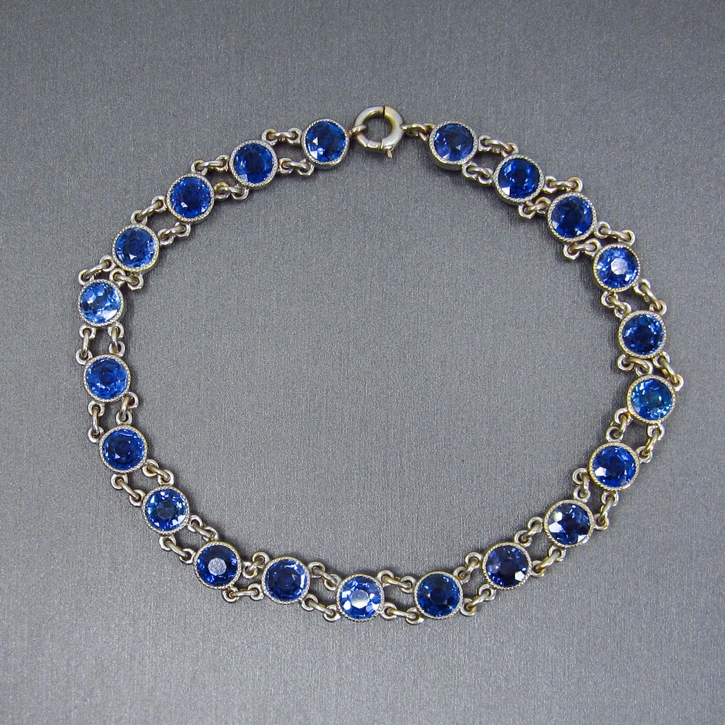 SOLD--Edwardian Bezel Set Sapphire Line Bracelet 14k c. 1910