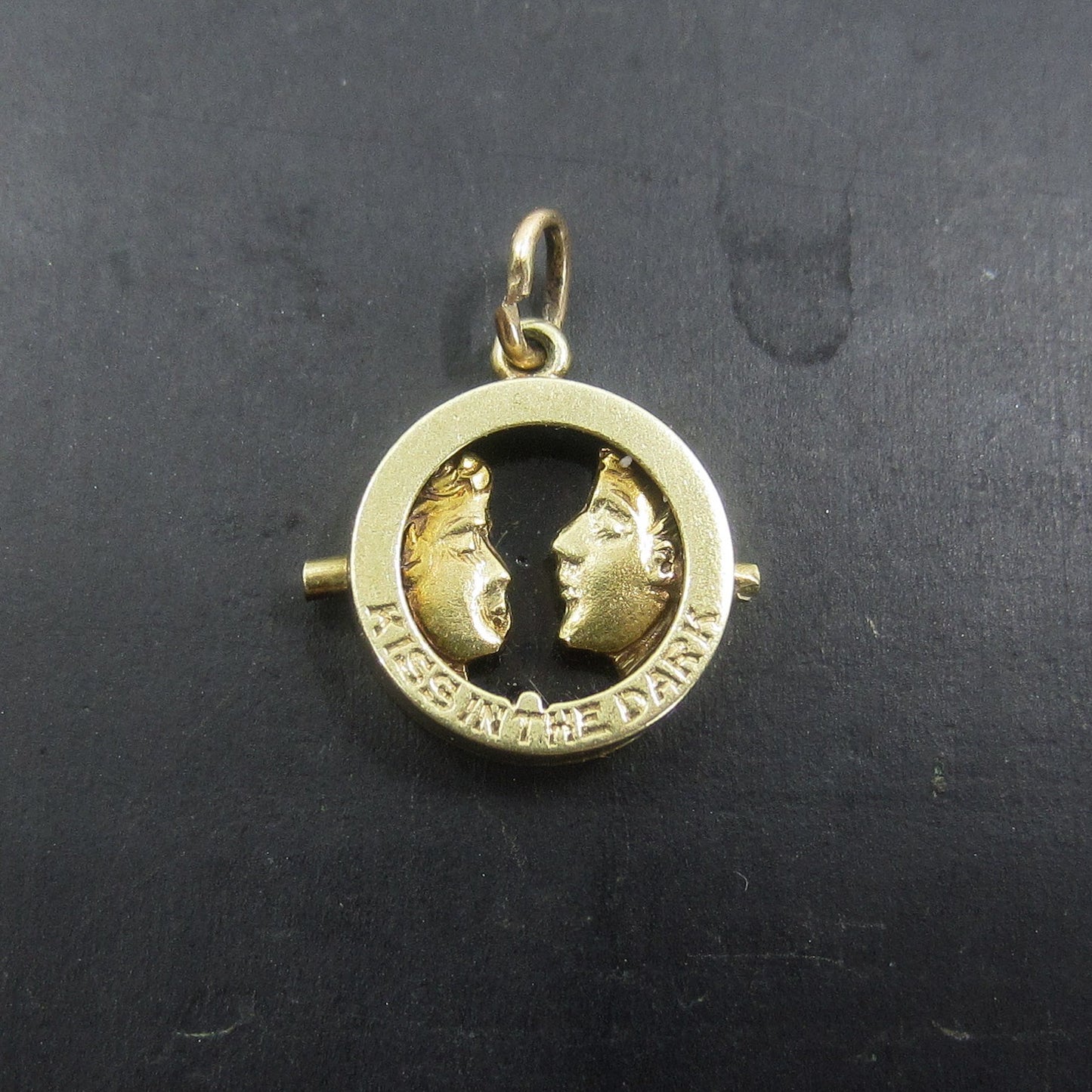 SOLD--Art Deco Mechanical “Kiss in the Dark” Charm 14k c. 1940