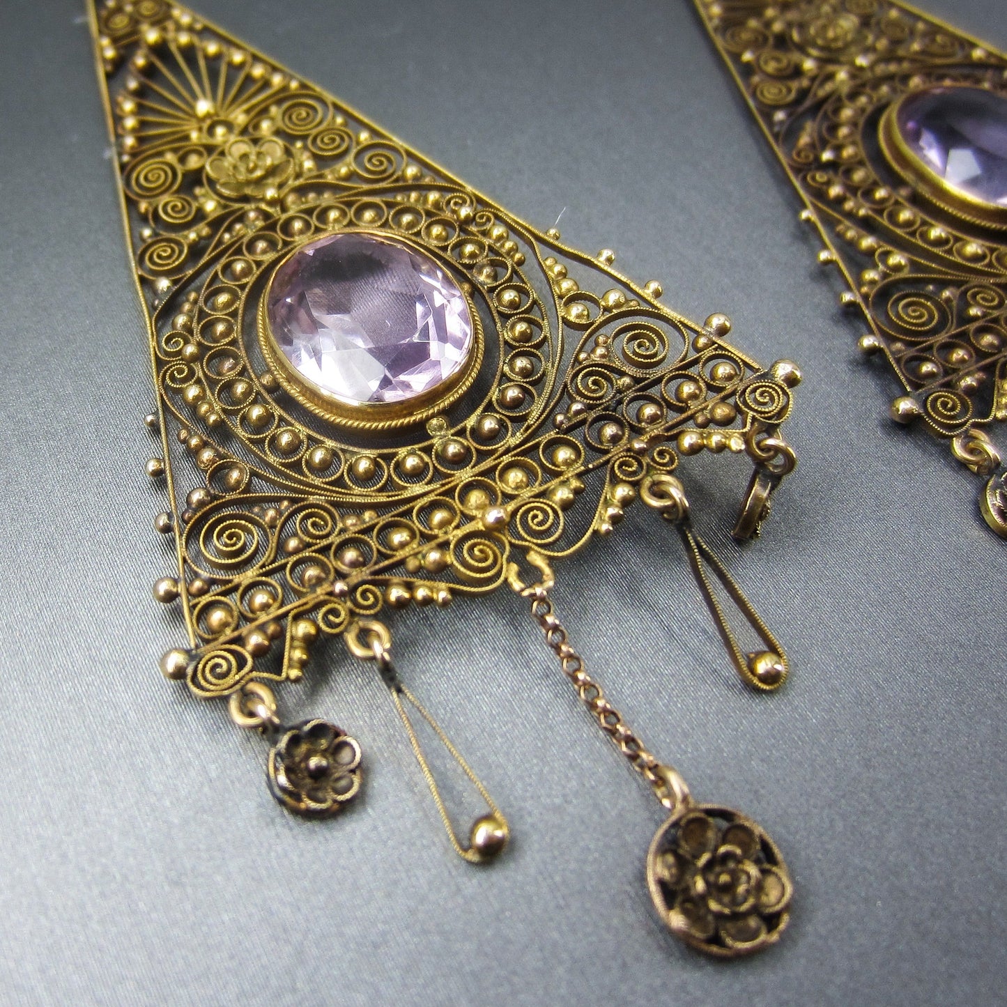 SOLD--Victorian HUGE Amethyst Cannetille Earrings c. 1900