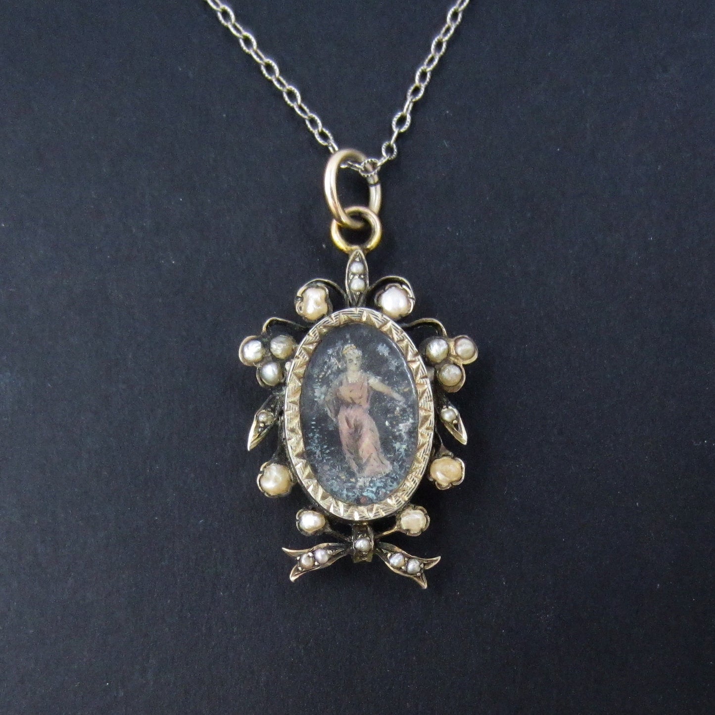 SOLD--Victorian Hand Painted Locket Gilt Sterling c. 1880