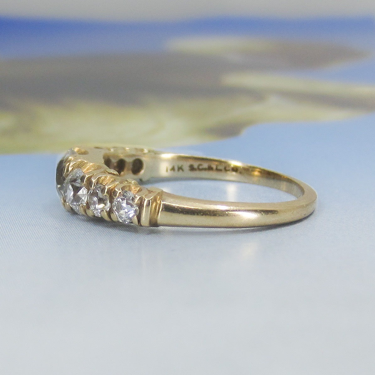 SOLD-Edwardian Shreve, Crump & Low Seven Old Euro Diamond Ring 14k c. 1910
