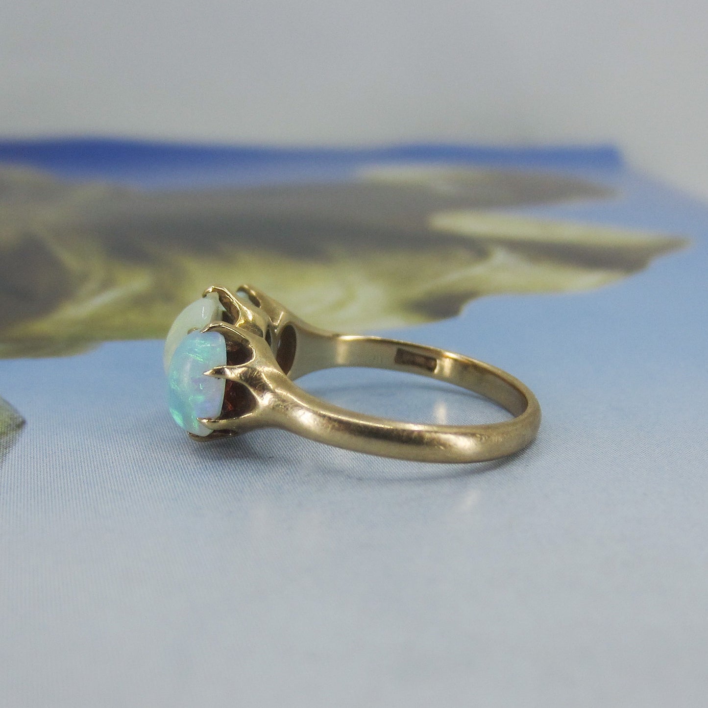 SOLD--Victorian Three Opal Ring 14k c. 1880