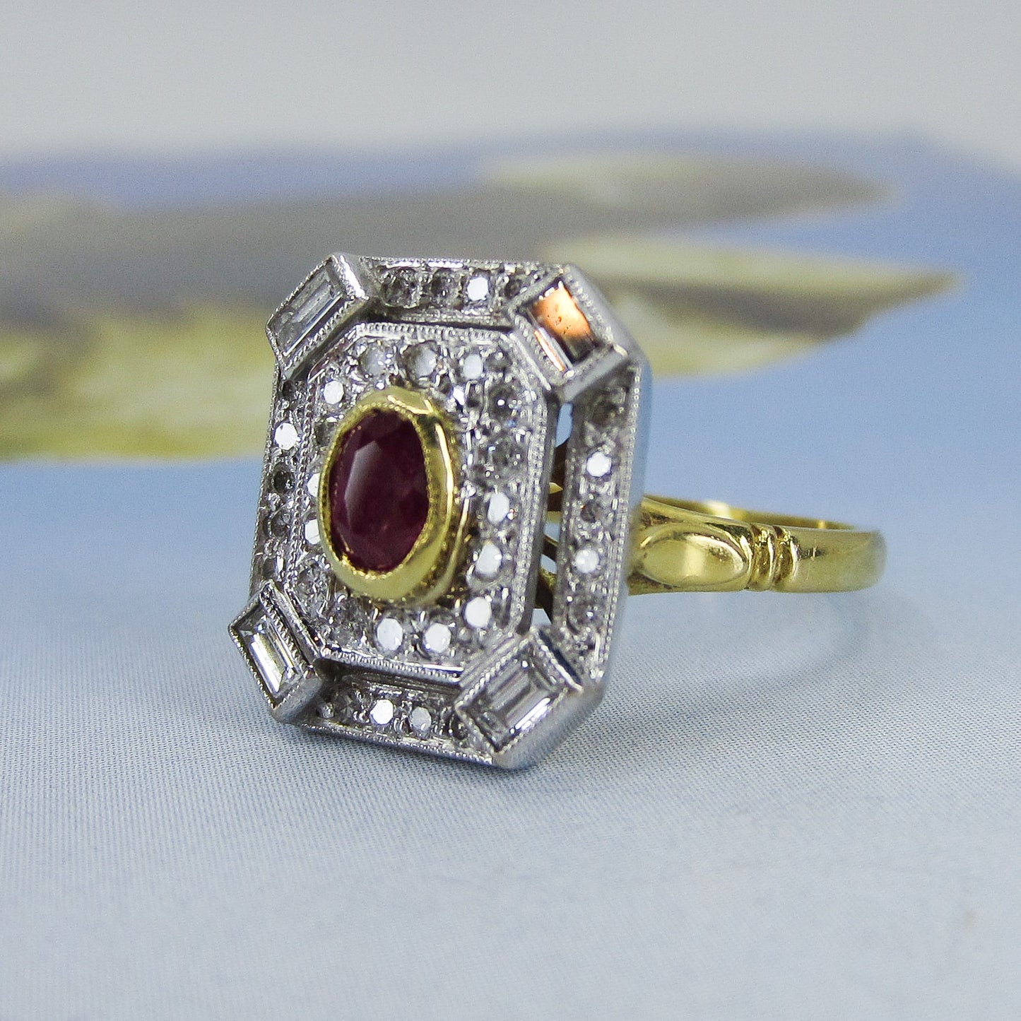 SOLD--Vintage Ruby and Diamond Ring 18k, British c. 1988