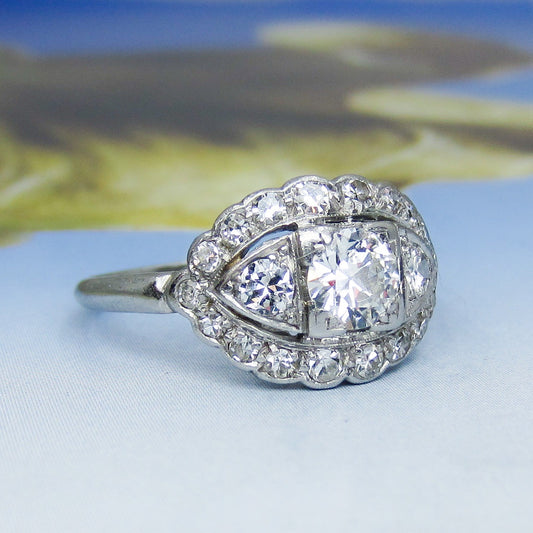 SOLD--Art Deco Old European Diamond Engagement Ring Platinum c. 1930