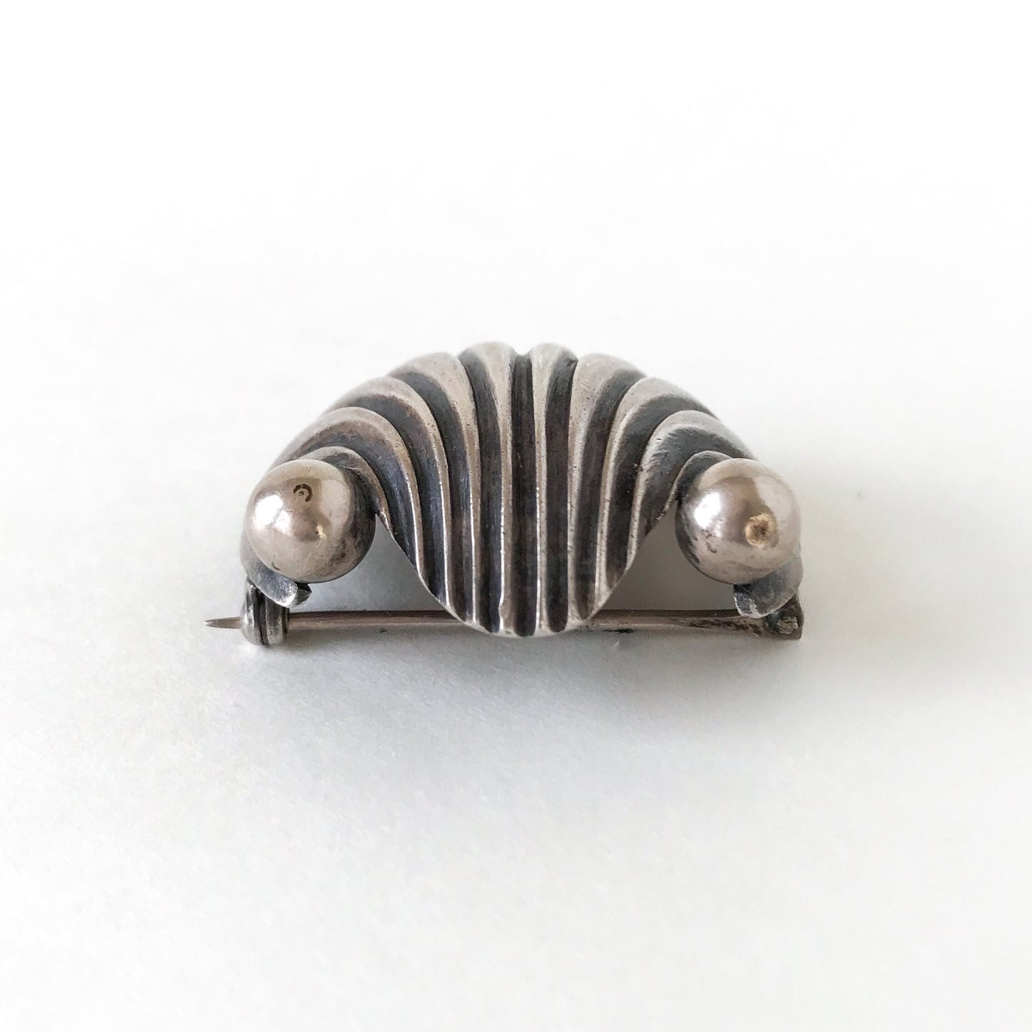 SOLD--Vintage Mid-Century Shell Brooch Sterling, Rafael Dominguez, Taxco c. 1950