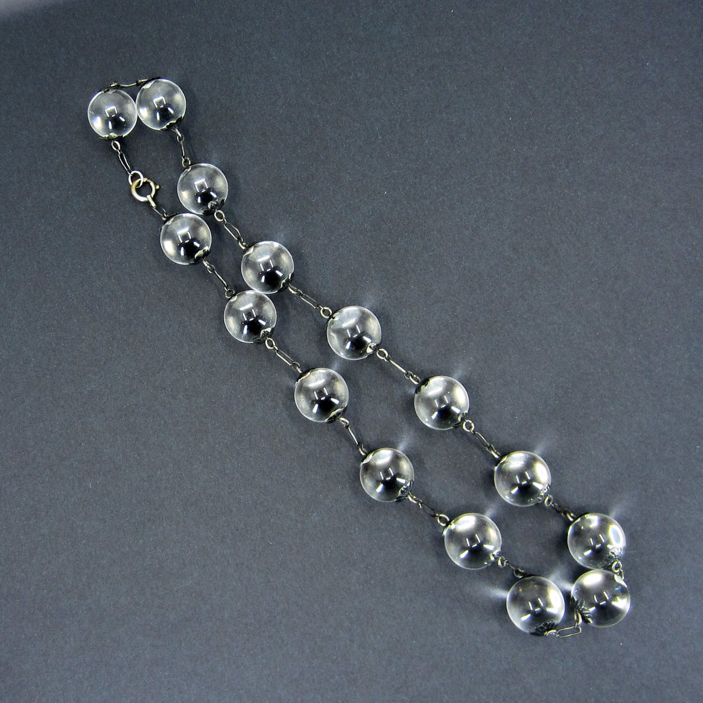 SOLD--Art Deco Pools of Light Rock Crystal Necklace Sterling c. 1930