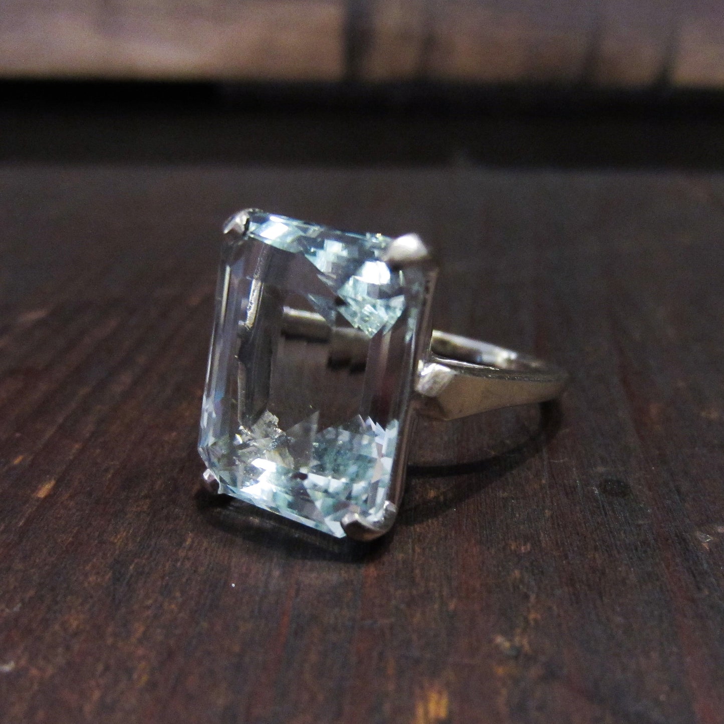 SOLD--Vintage Mid-Century Aquamarine 13ct Ring 14k c. 1950