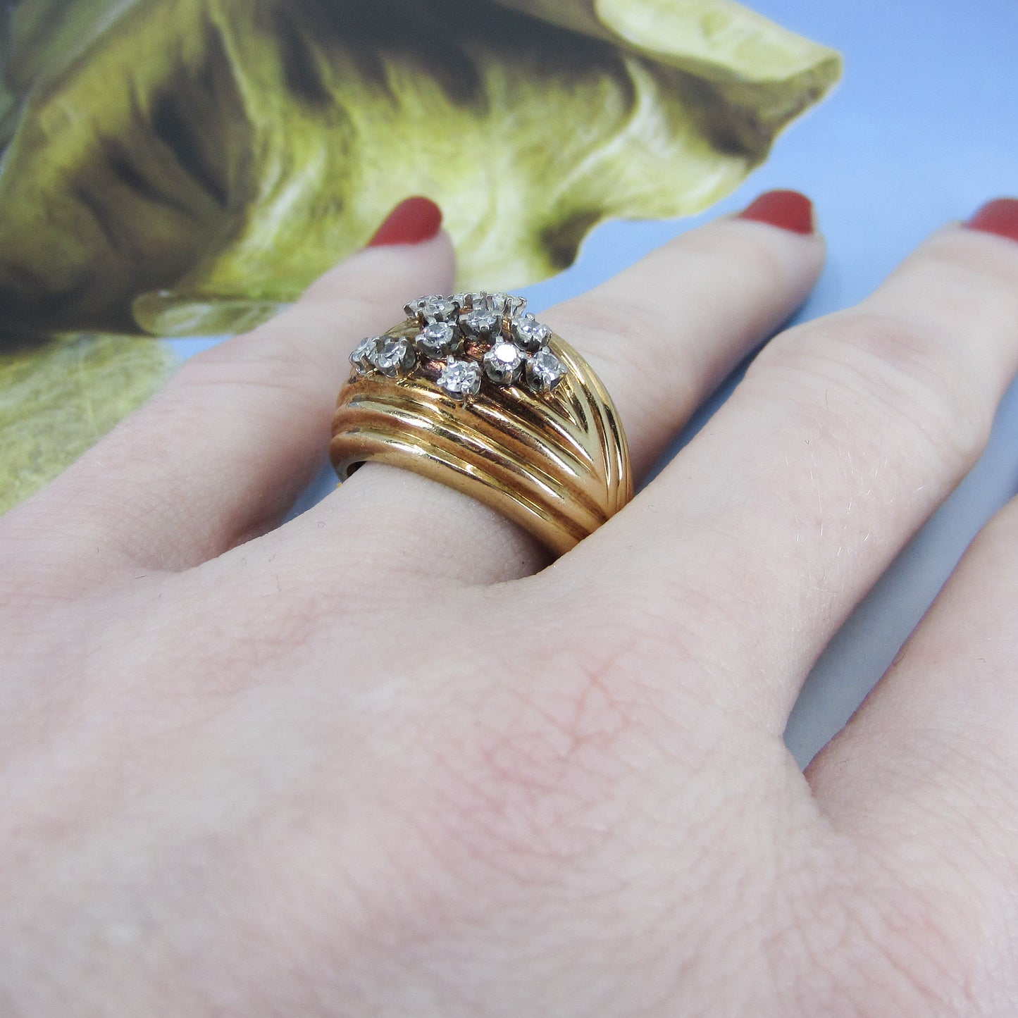 SOLD Mid-Century Diamond Bombe Ring 14k c. 1950