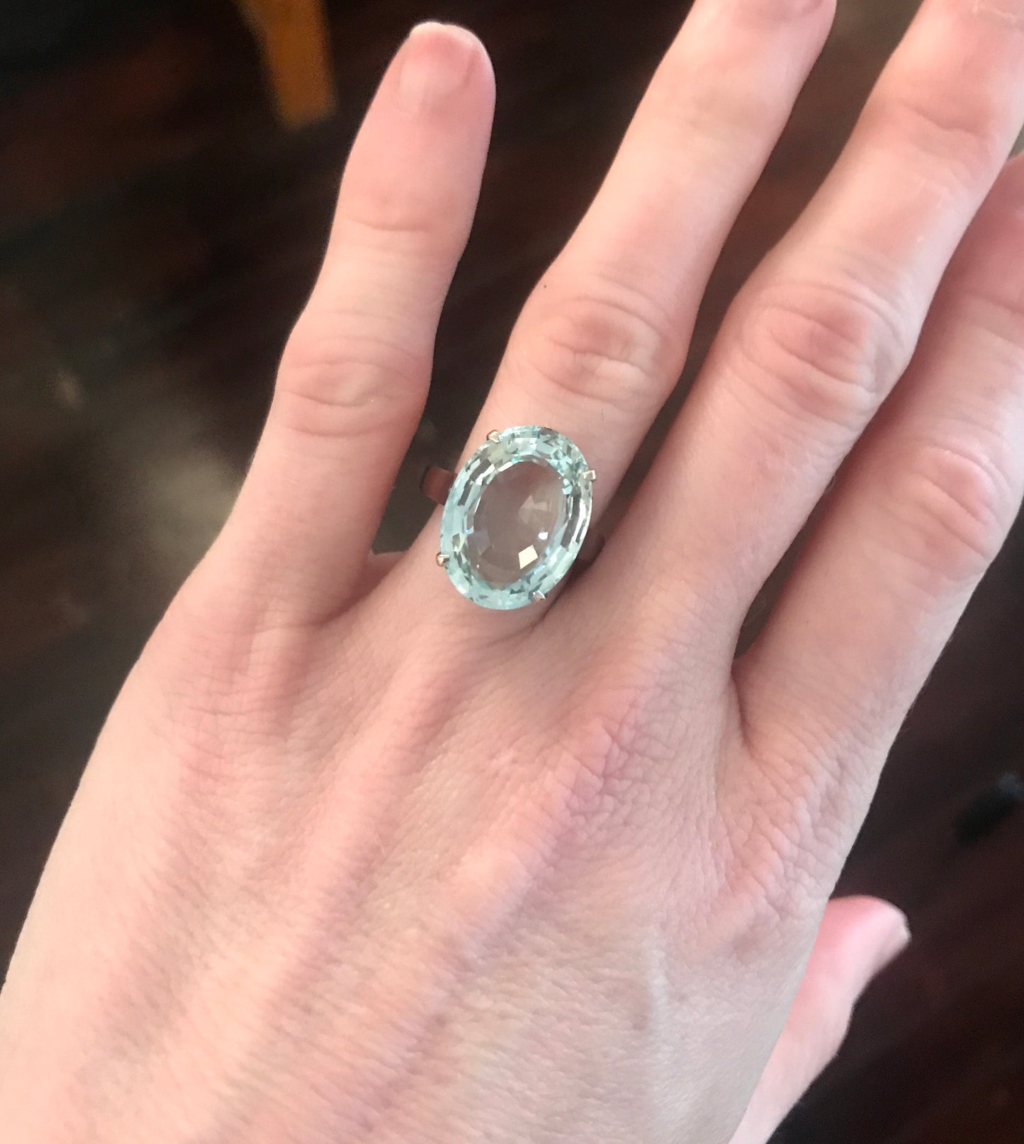 SOLD--Vintage Aquamarine Cocktail Ring 14k c. 1960