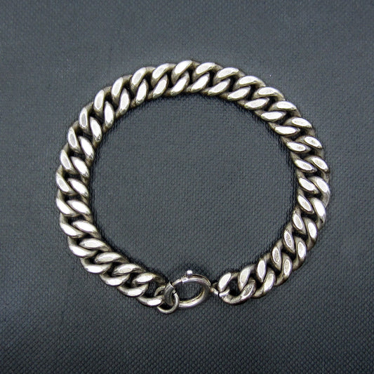 Vintage Heavy Curb Link Bracelet Sterling Silver c. 1930