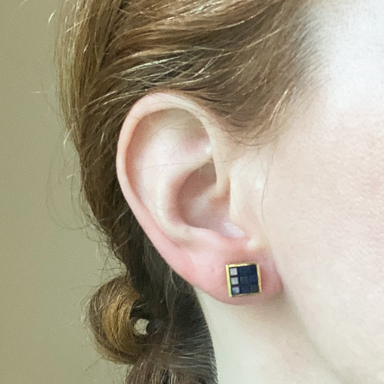 Vintage Square Cut Sapphire Cluster Earrings 18k c. 1980