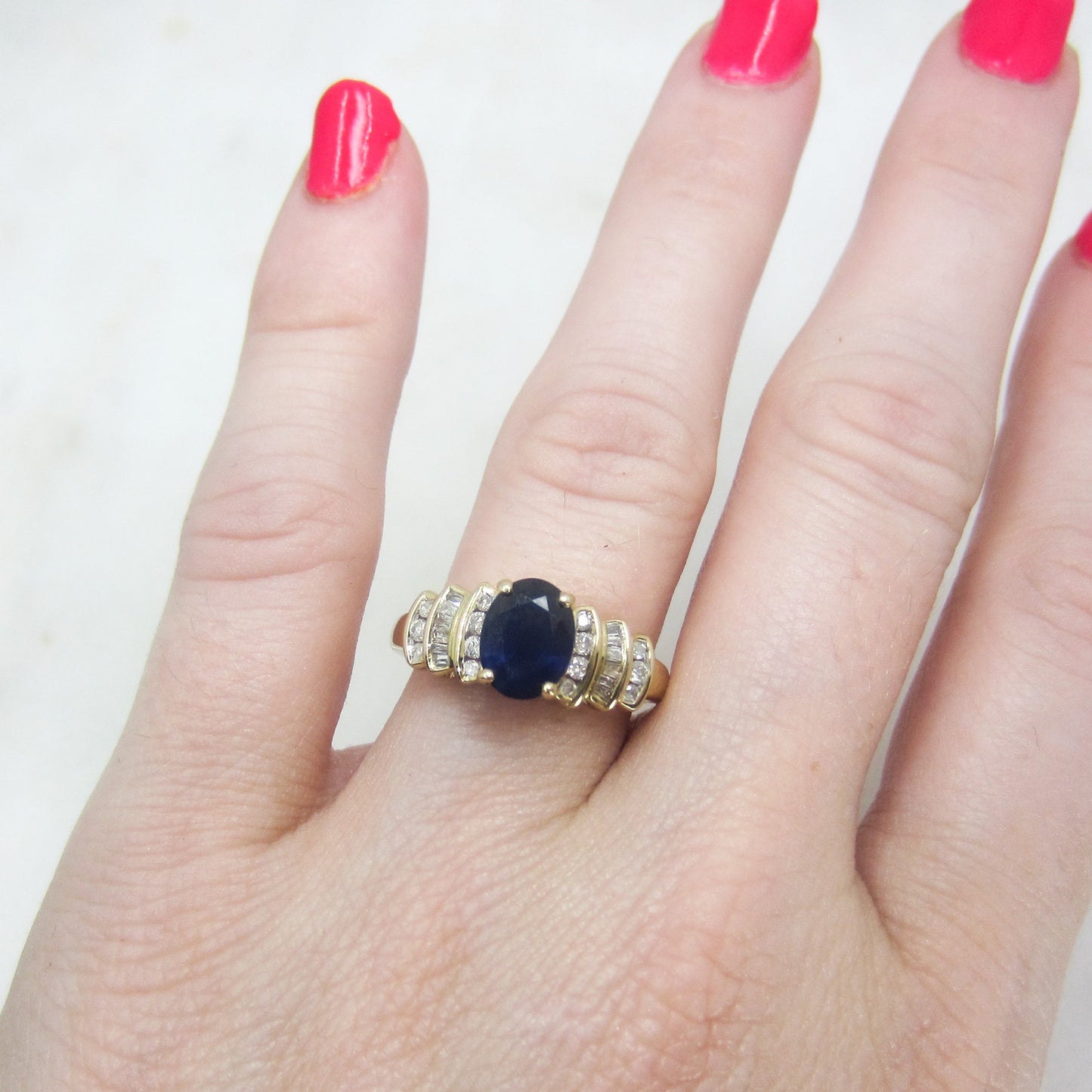 SOLD--Vintage Sapphire and Diamond Ring 14k c. 1980