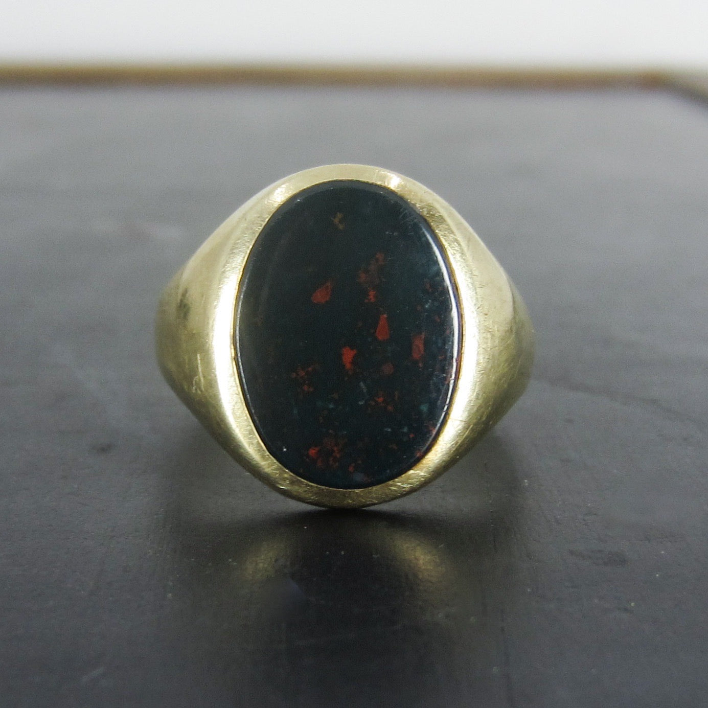 SOLD-Late Victorian Bloodstone Signet Ring 14k c. 1900