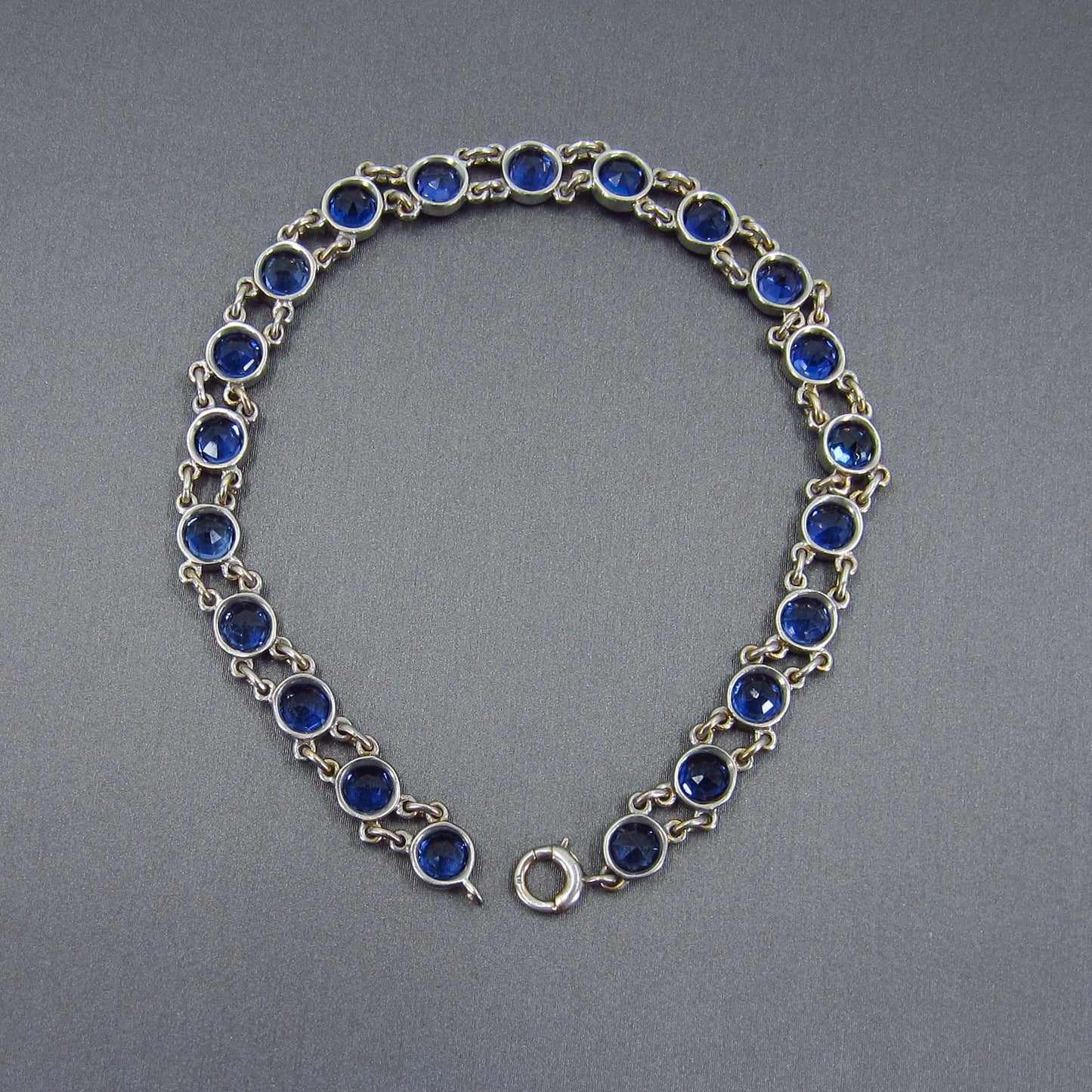 SOLD--Edwardian Bezel Set Sapphire Line Bracelet 14k c. 1910