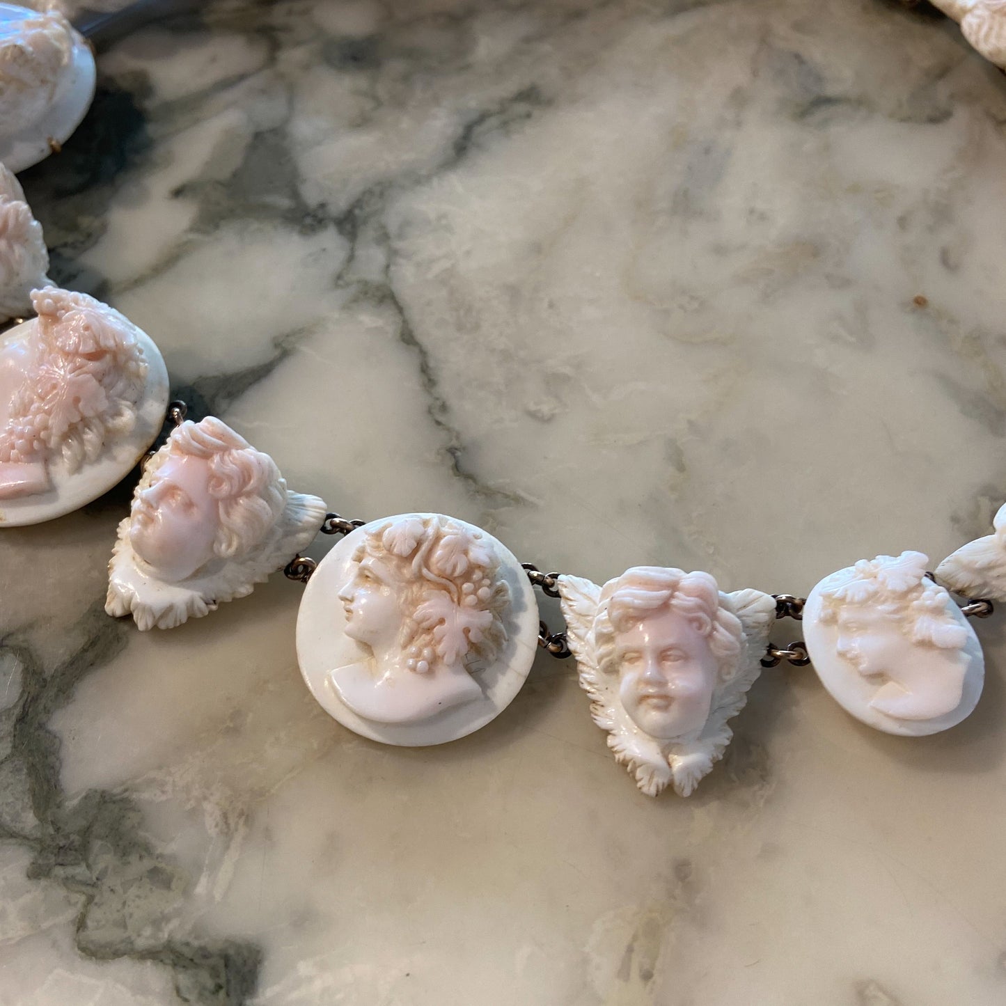 Grand Victorian Conch Shell Cameo Necklace 14k c. 1870