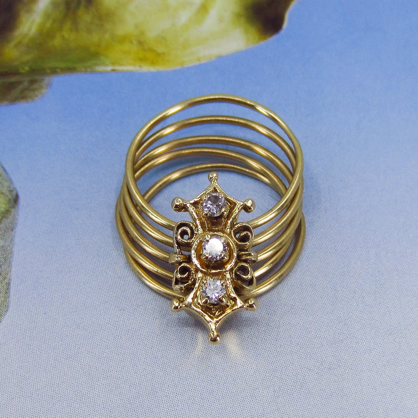 SOLD--Mid-Century Diamond Multi-Band Ring 14k c. 1960
