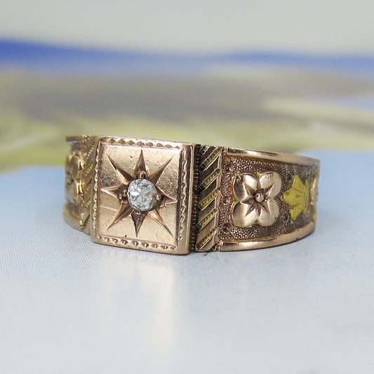 SOLD--Victorian Old Mine Diamond Band 14k c. 1880