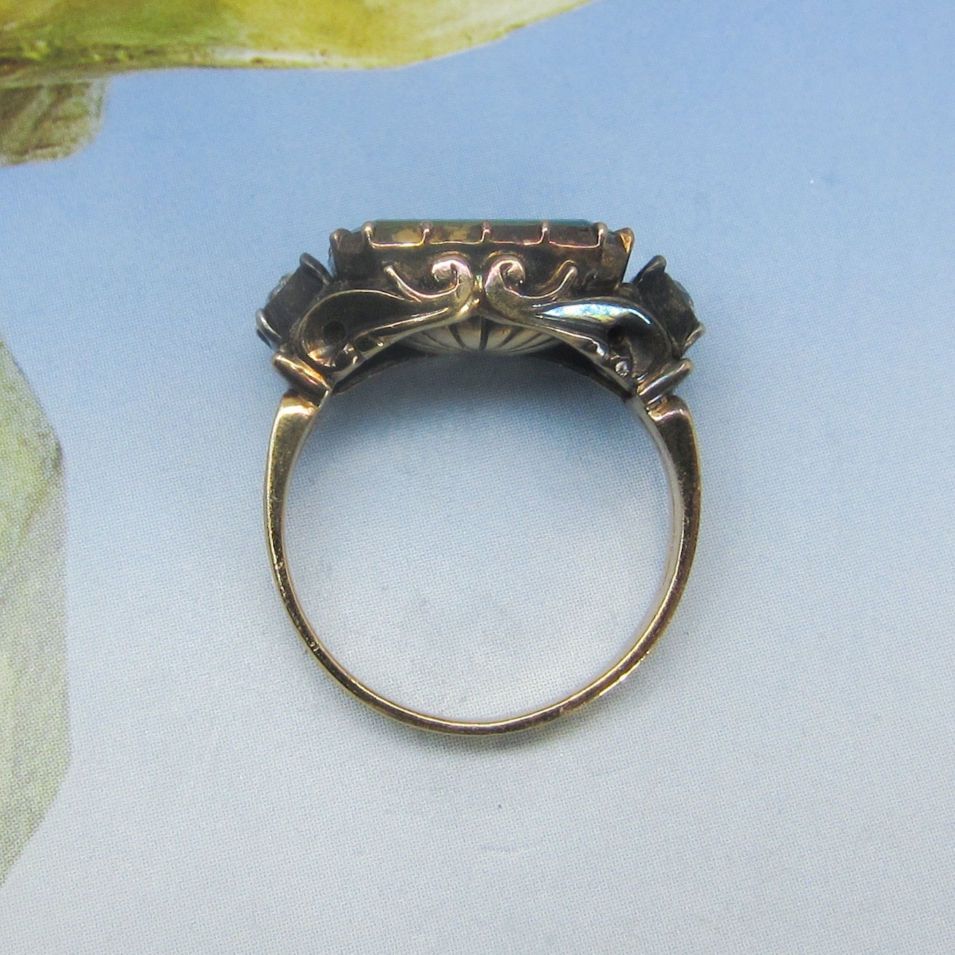 SOLD--Mid-Century Georgian Revival Tourmaline and Diamond Ring 18k c. 1940